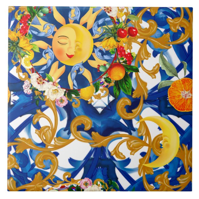 Sicilian sun,half moon,summer,majolica,lemon, tile (Front)