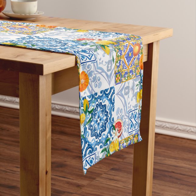 Sicilian sun,lemon,majolica, short table runner (In Situ)