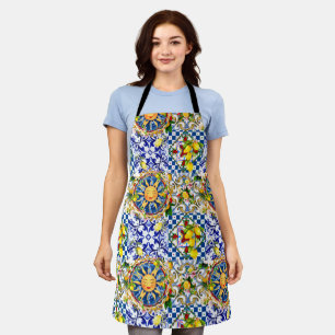 Sicilian sun,lemon,mediterranean tiles, apron