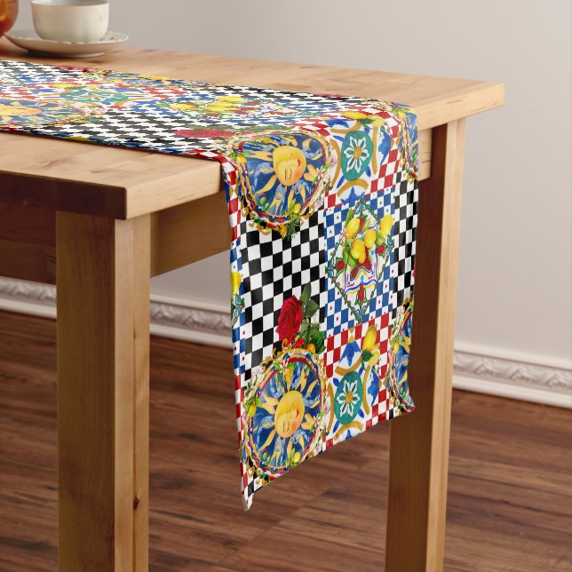Sicilian sun,lemon,mediterranean tiles, medium table runner (In Situ)