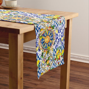 Sicilian sun,lemon,mediterranean tiles, medium table runner
