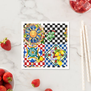 Sicilian sun,lemon,mediterranean tiles, napkin