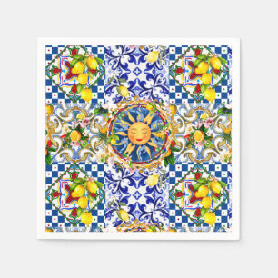 Sicilian sun,lemon,mediterranean tiles, napkin