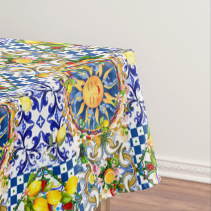 Sicilian sun,lemon,mediterranean tiles, tablecloth