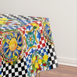 Sicilian sun,lemon,mediterranean tiles, tablecloth