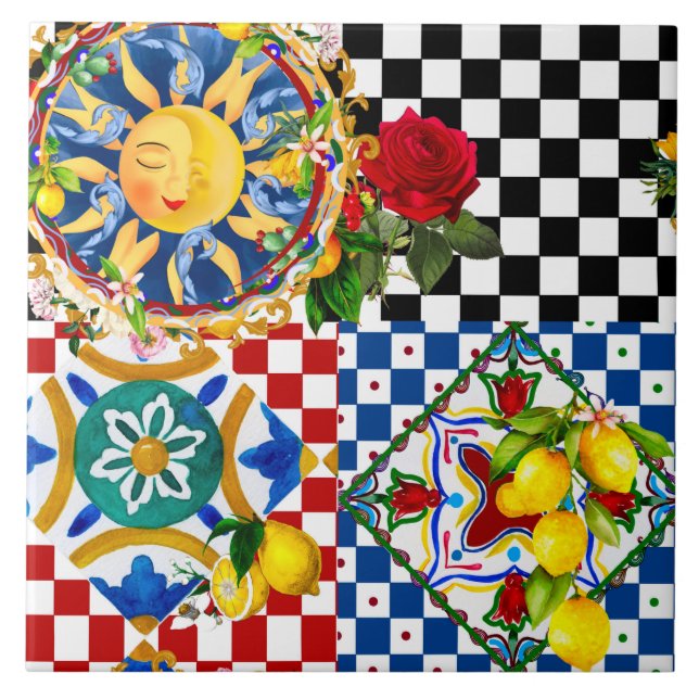 Sicilian sun,lemon,mediterranean tiles, tile (Front)