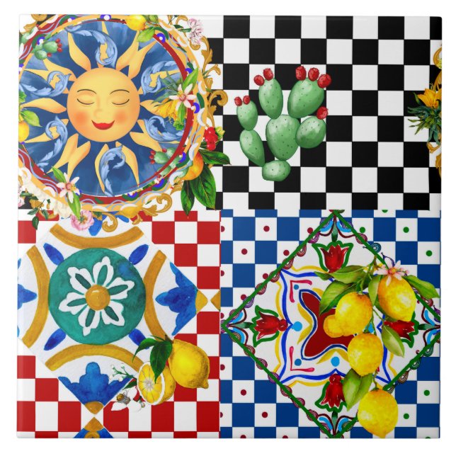 Sicilian sun,lemon,mediterranean tiles, tile (Front)