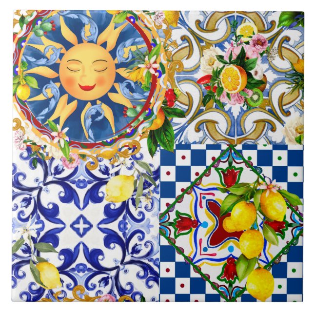 Sicilian sun,lemon,mediterranean tiles, tile (Front)