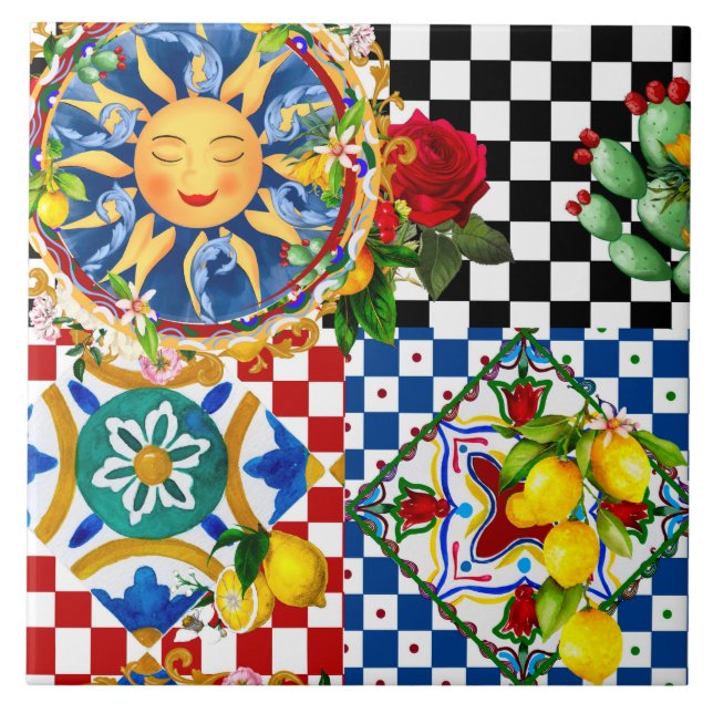 Sicilian sun,lemon,mediterranean tiles, tile (Front)