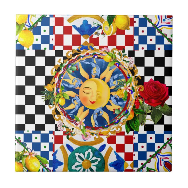 Sicilian sun,lemon,mediterranean tiles, tile (Front)