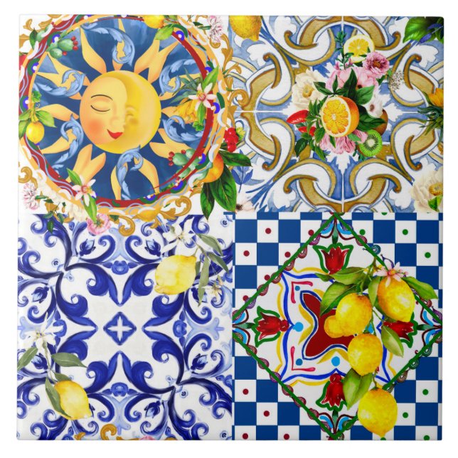 Sicilian sun,lemon,mediterranean tiles, tile (Front)
