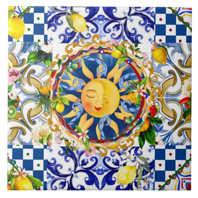 Sicilian sun,lemon,mediterranean tiles, tile (Front)