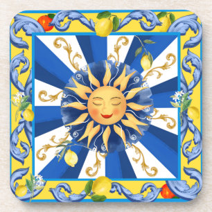 Sicilian sun, majolica,lemon, coaster