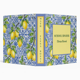 Sicilian Tile & Lemon Personalized Back to School Binder