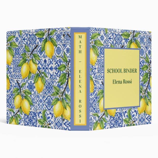 Sicilian Tile & Lemon Personalized Back to School Binder (Background)