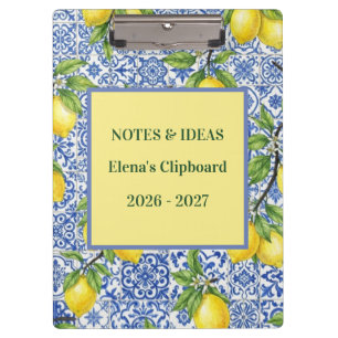 Sicilian Tile & Lemon Personalized Back to School Clipboard