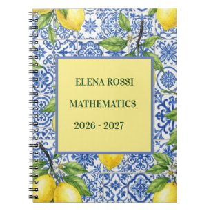 Sicilian Tile & Lemon Personalized Back to School Notebook
