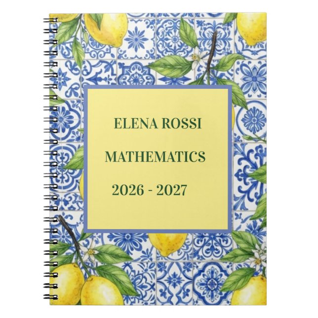 Sicilian Tile & Lemon Personalized Back to School Notebook (Front)