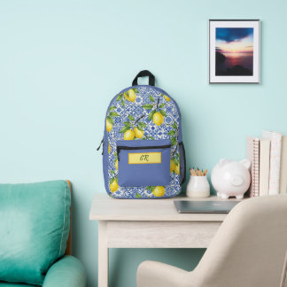 Sicilian Tile & Lemon Personalized Back to School Printed Backpack