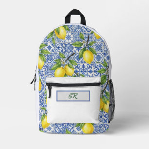 Sicilian Tile & Lemon Personalized Back to School Printed Backpack