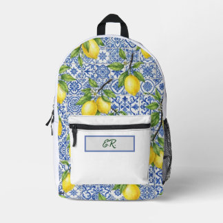 Sicilian Tile & Lemon Personalized Back to School Printed Backpack