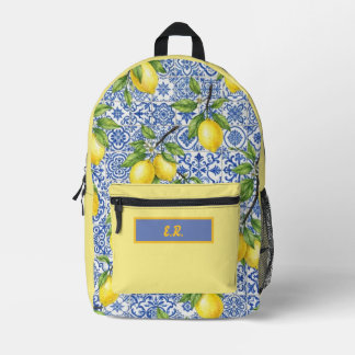 Sicilian Tile & Lemon Personalized Printed Backpack