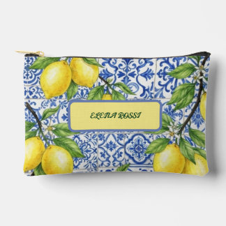 Sicilian Tile & Lemon Personalized School Pencil Accessory Pouch