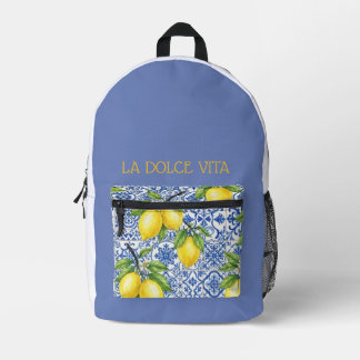 Sicilian Tile & Lemon Personalized School Printed Backpack