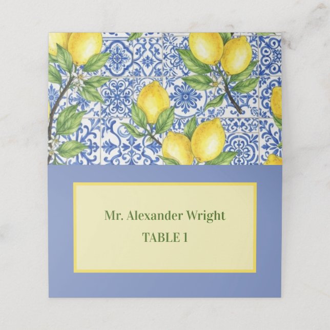 Sicilian Tile & Lemon Wedding Place Card (Outside Unfolded)