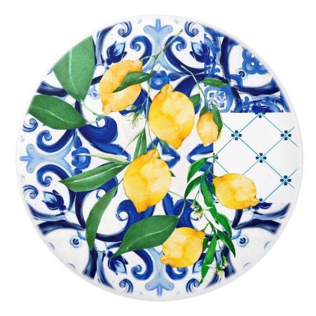 Sicilian tiles,lemon,mosaic,majolica, ceramic knob (Front)