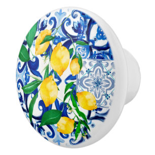 Sicilian tiles,lemon,mosaic,majolica, ceramic knob