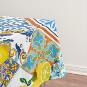 Sicilian tiles,lemons,majolica  tablecloth
