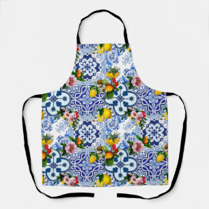 Sicilian tiles,majolica ,lemons,citrus   apron