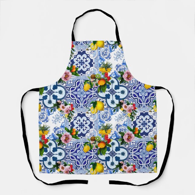 Sicilian tiles,majolica ,lemons,citrus   apron (Front)
