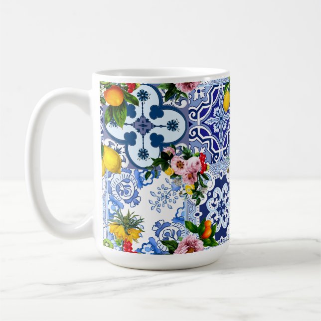 Sicilian tiles,majolica ,lemons,citrus  coffee mug (Left)