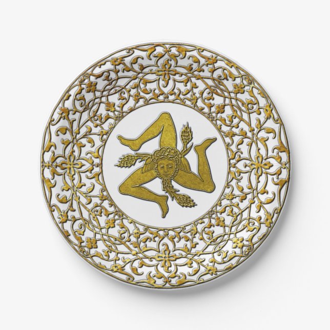 Sicilian Trinacria and Filigree Paper Plate (Front)