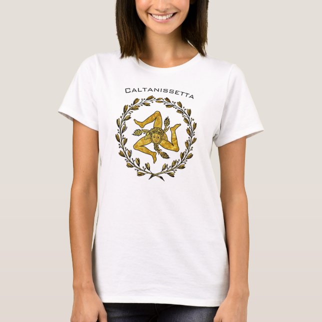 Sicilian Trinacria and Olive Wreath Personalize T-Shirt (Front)