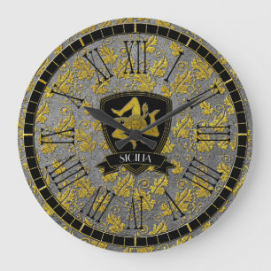 Sicilian Trinacria Elegant Gold Silver Large Clock