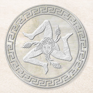 Sicilian Trinacria Fresco Look Round Paper Coaster
