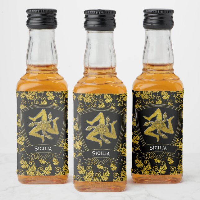 Sicilian Trinacria Gold Leaves Your Text Liquor Bottle Label (Bottles)