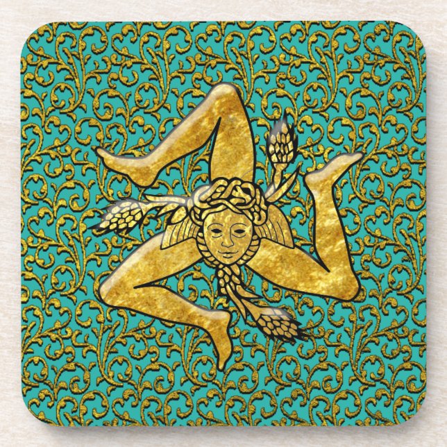 Sicilian Trinacria Gold Personalize Colour Coaster (Front)