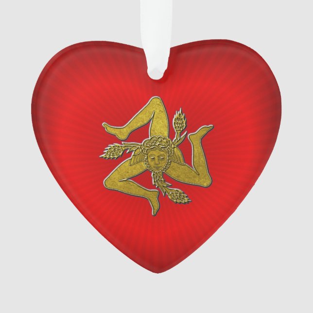 Sicilian Trinacria Gold Red Heart Ornament (Front)