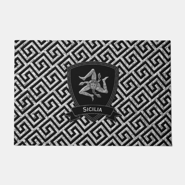 Sicilian Trinacria Greek Key Pattern Doormat (Front)