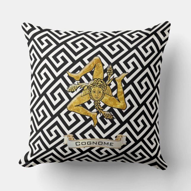 Sicilian Trinacria Greek Key Personalize Throw Pillow (Front)