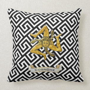 Sicilian Trinacria Greek Key Personalize Throw Pillow