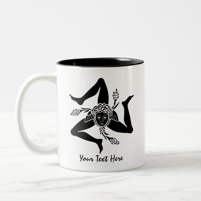 Sicilian Trinacria in Black Your Text Two-Tone Coffee Mug (Left)