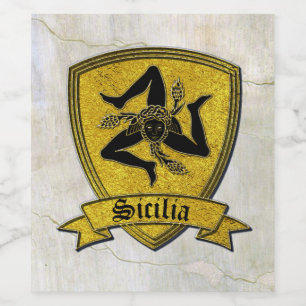Sicilian Trinacria in Gold  Black Fresco Wine Label