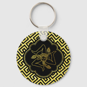 Sicilian Trinacria in Gold Black Keychain