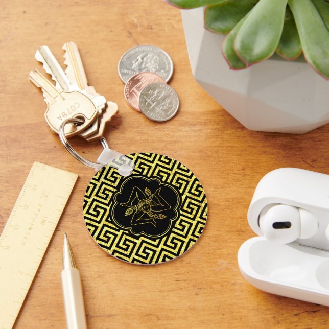 Sicilian Trinacria in Gold Black Keychain (Desk)