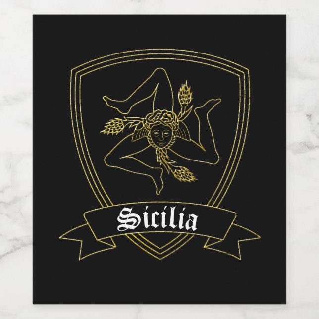 Sicilian Trinacria in Gold & Black Wine Label (Single Label)